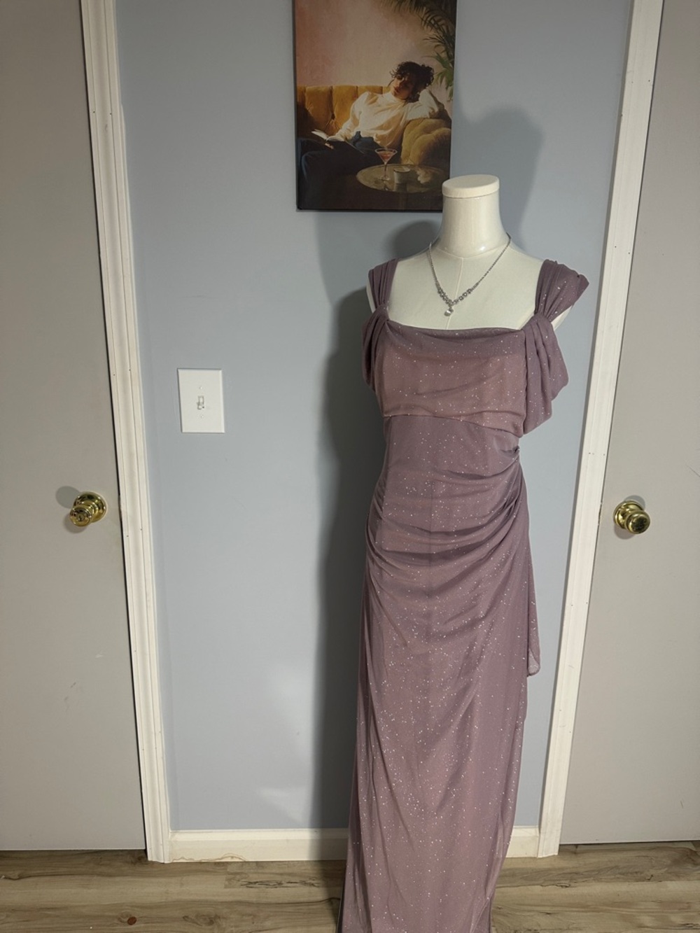 Alex Evenings Mauve Glitter Sheer Overlay Maxi Dress - Picture 7 of 12
